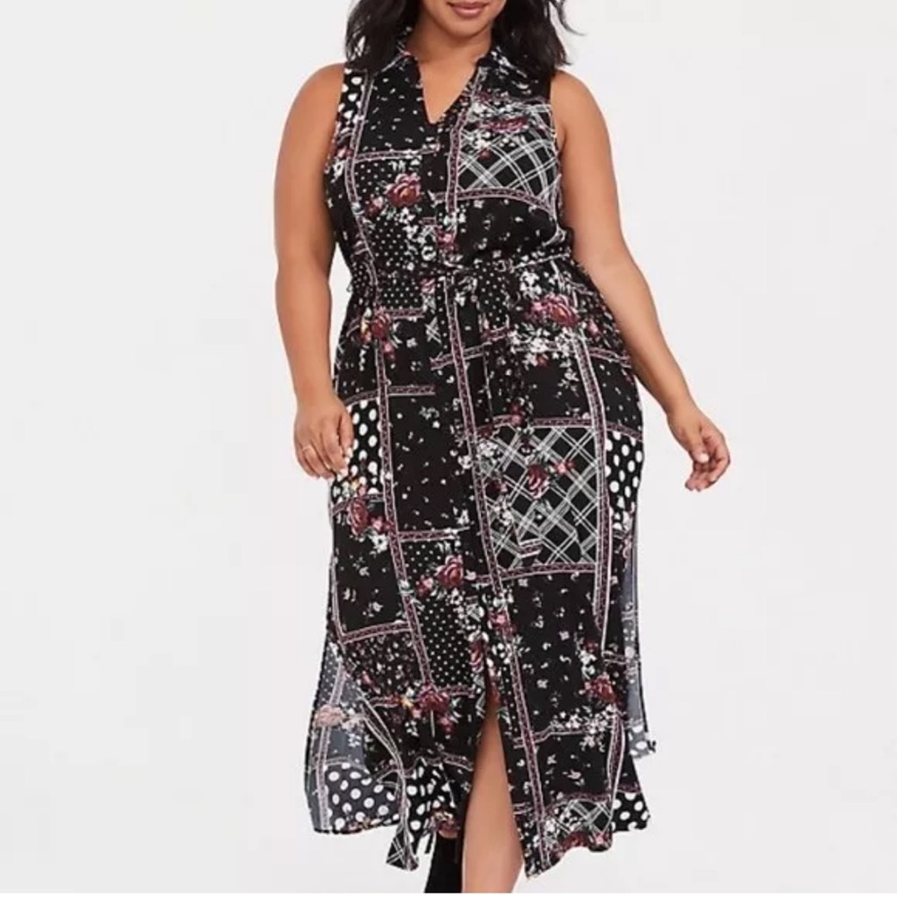 Torrid Patchwork Floral Challis Maxi Shirt Dress